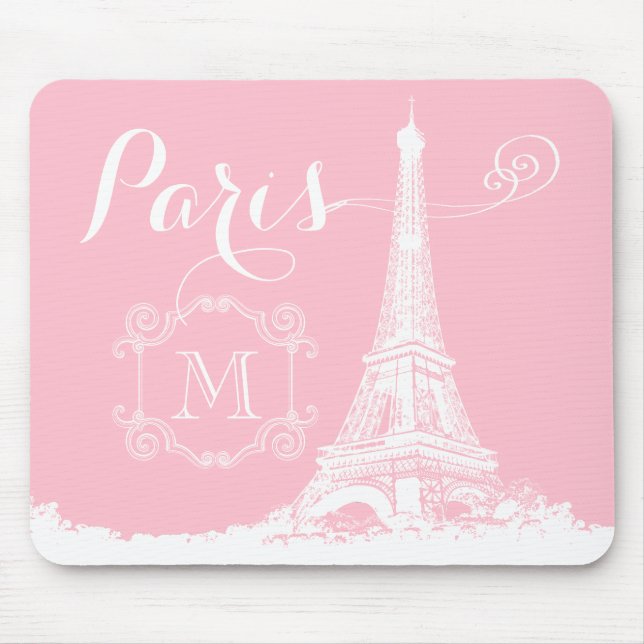 Mousepad Monogrammed branco cor-de-rosa feminino da torre (Frente)