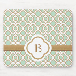 Mousepad Monogrammed marroquino verde e Dourado da hortelã