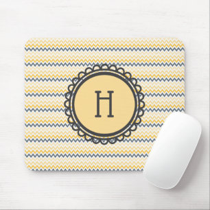 Mousepad Monogrammed Yellow Gray Chevron 