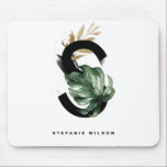 Mousepad Monstera Tropical - Letra S Monograma Personalizad<br><div class="desc">Letra personalizável S monograma (mousepad) com folha monstera tropical de cor aquosa, folha de folha de folha de ouro falso e relevo de pincel de aquarela preta. Personalize este monograma tropical pelo seu nome ou outros detalhes. Este mousepad da letra S monograma será perfeito como presente. Outras letras estão disponíveis....</div>