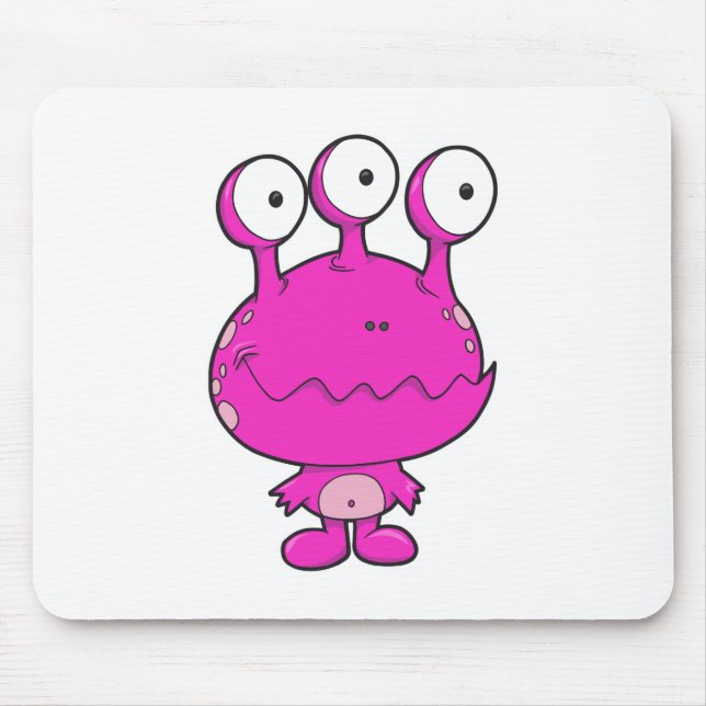 Mousepad monstro feliz de três olhos rosa quente (Frente)