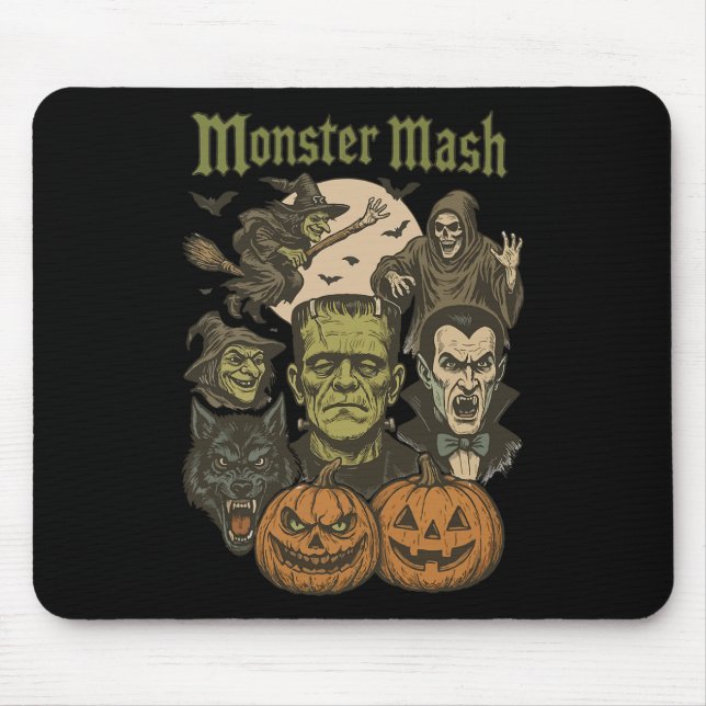 Mousepad Monstro Mash Retro Halloween Monstro Engraçado Spo (Frente)