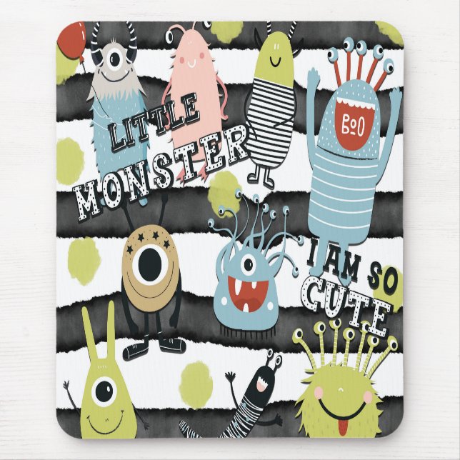 Mousepad Monstros Pequenos e Fofos Listra de Aquarela Chic  (Frente)