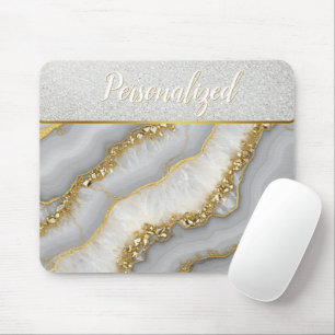 Mousepad Montanha líquida branca e Dourada personalizada