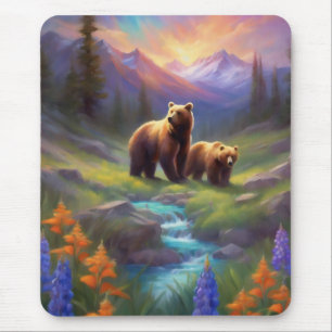 Mousepad Montanha Stream Bear Flores Selvagens
