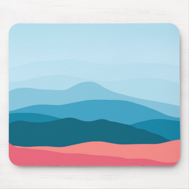 Mousepad Montanhas Azuis Rosa Pastel Abstratas Modernas (Frente)