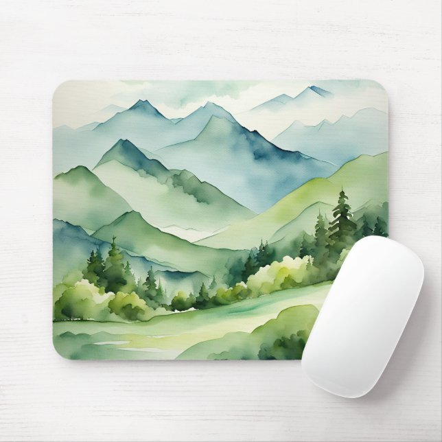 Mousepad Montanhas e Árvores de Aquarela (Com mouse)