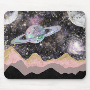 Mousepad Montanhas Espaciais Estrela Dourada Céu Galáxia Pl
