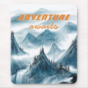 Mousepad Montanhas pintura artística Inspirando Cotação Azu