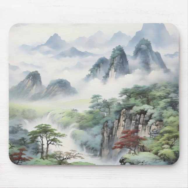 Mousepad Montanhas pintura asiática (Frente)