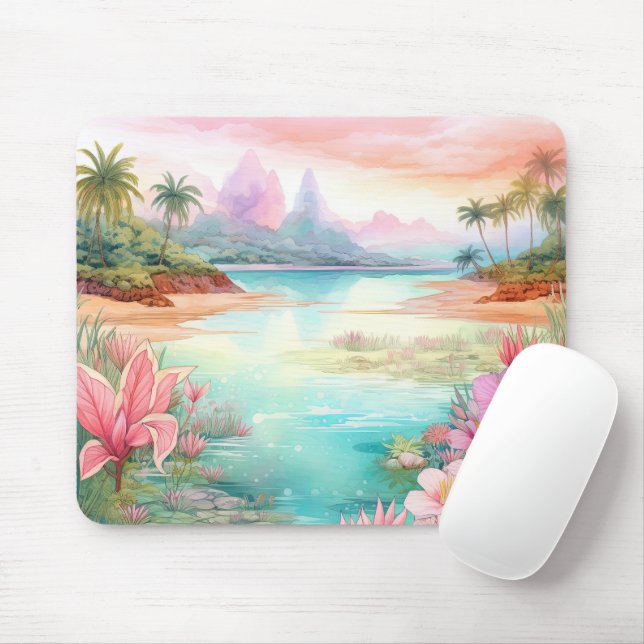 Mousepad Montanhas Sunset de Praia da Ilha Tropical de Past (Com mouse)