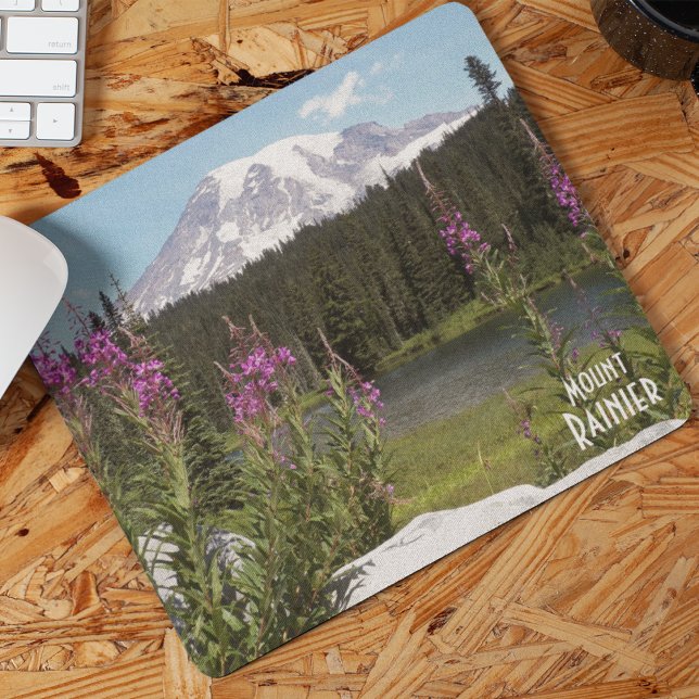 Mousepad Monte Rainier e Flores Selvagens Paisagem Cênica (Criador carregado)