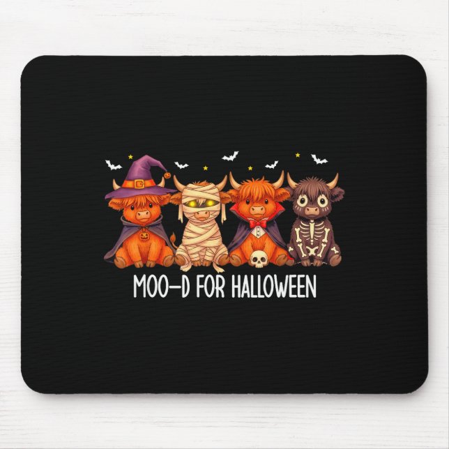 Mousepad Moo-d For Halloween Boo Ghost Highland Cow Hallowe (Frente)