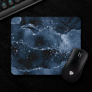 Mousepad Moody Agate   Marinho Denim Steel Blue Faux Glitte