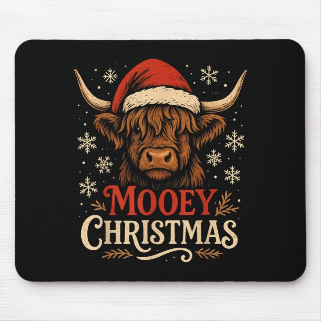 Mousepad Mooey Christmas Highland Cow Funny Santa Hat Desig (Frente)