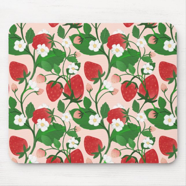 Mousepad Morango de Verão em Rosa (Frente)