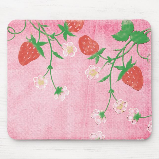 Mousepad Morango e Flores a Rosa (Frente)