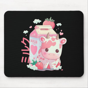 Mousepad Morango Leite Milkshake Vaca Caixa Fofo Kawaii J