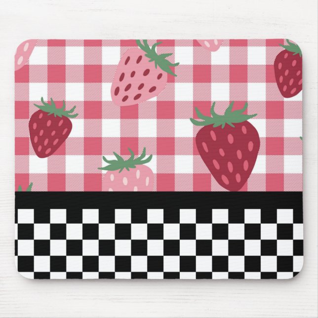 Mousepad Morangos Caprichosos e Xadrez  (Frente)