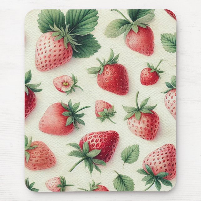 Mousepad Morangos com Creme Aquarela Frutas (Frente)