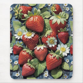 Mousepad Morangos Frescos Colhidos e Flores Brancas