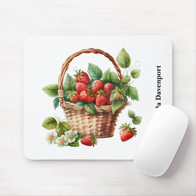 Mousepad Morangos frescos em uma cesta de Wicker (Com mouse)