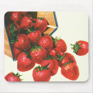 Mousepad Morangos Vintage em Cesta, Alimentos Frutas Bagas