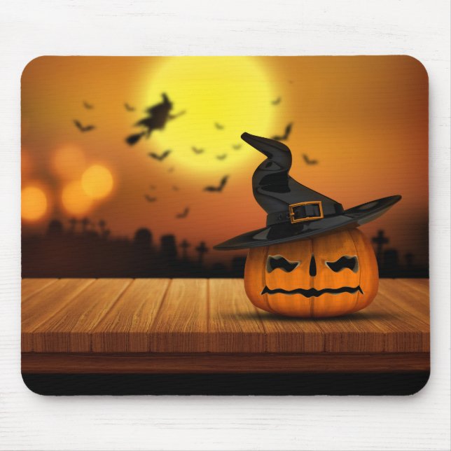Mousepad Morcegos de Abóbora do Halloween e Bruxas #3 (Frente)