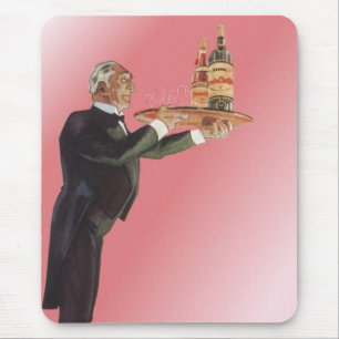 Mousepad Mordomo Antigo em Smoking Servindo Vinho em Bandej