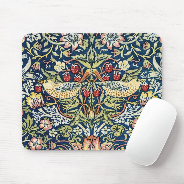 Mousepad Morris - Pássaro de Morango e Padrão Floral (Com mouse)