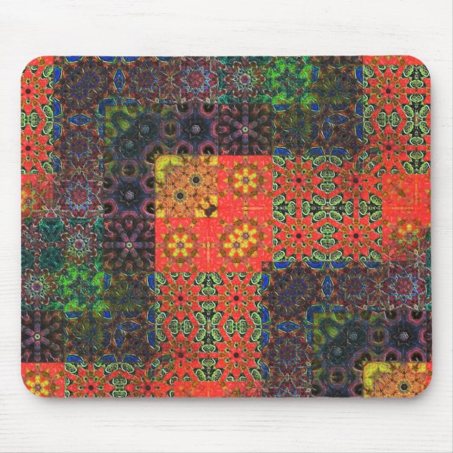 Mousepad Mosaico caleidoscópio verde e coral envelhecido (Frente)