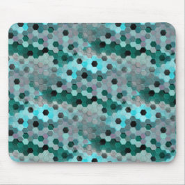 Mousepad Mosaico de hexágonos ou cubos em tons cianos para 