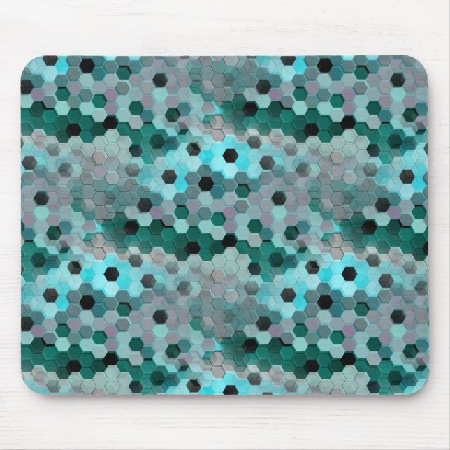 Mousepad Mosaico de hexágonos ou cubos em tons cianos para  (Frente)