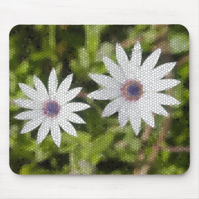 Mousepad Mosaico White Daisy Bush Flowers - (Frente)
