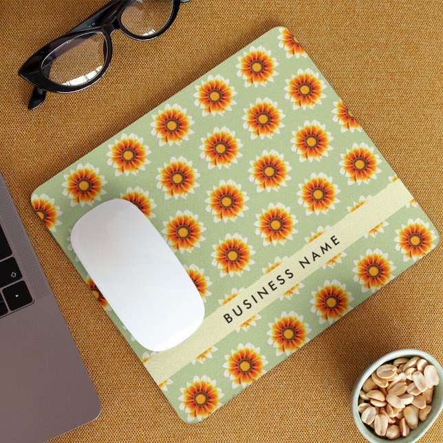 Mousepad Mostarda Verde Floral Amarelo Pequeno Flor (Front)