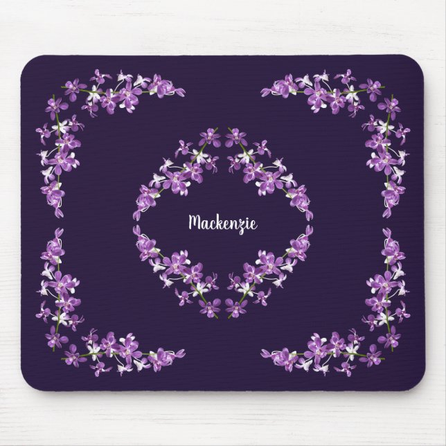 Mousepad Motif de Orquídeas Roxas Personalizadas (Frente)