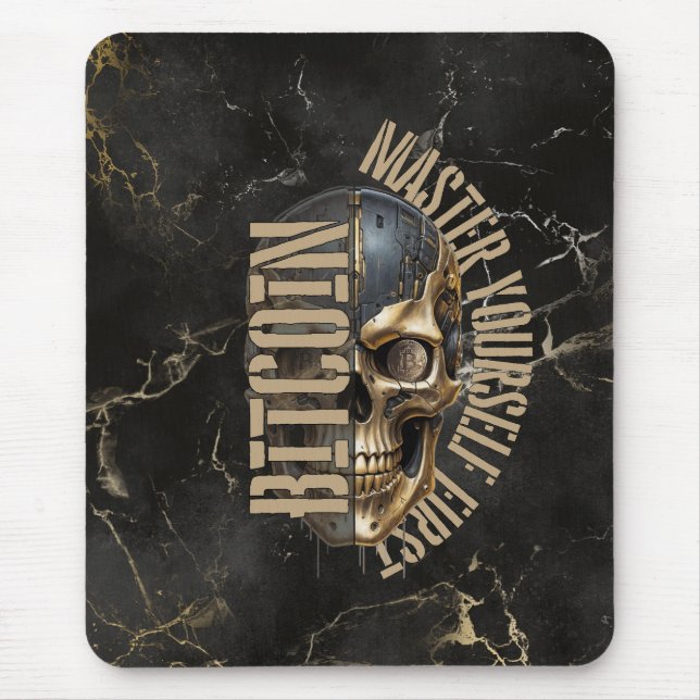 Mousepad Motivação BTC | Caveira | Mármore Dourado (Frente)