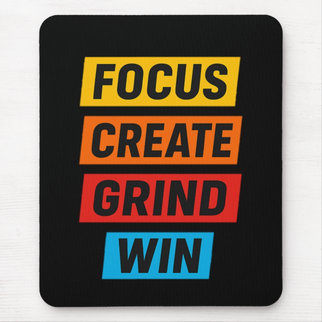 Mousepad Motivational Quote Art – Focus Create Grind Win (Frente)