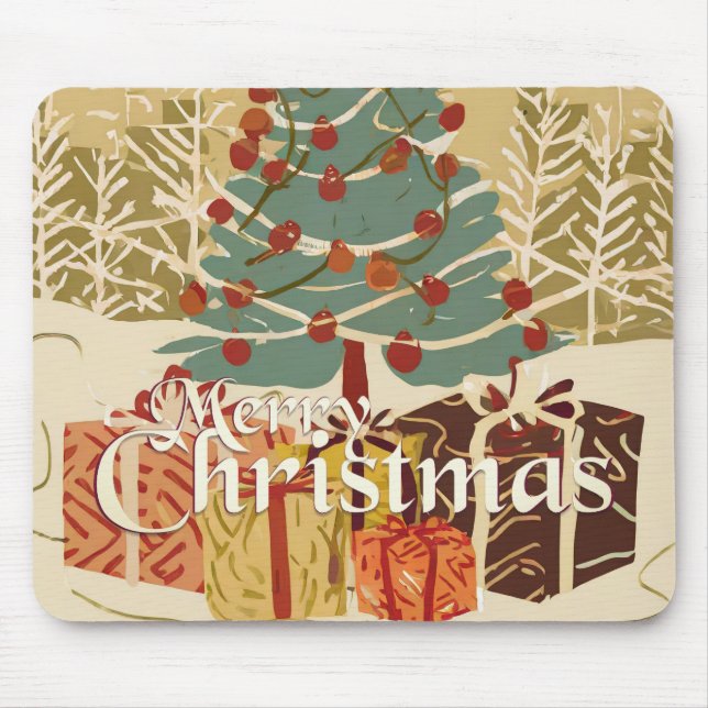 Mousepad Motivo de Natal, com Presentes sob a Árvore de Nat (Frente)
