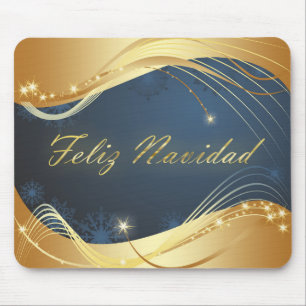 Mousepad Motivo de Natal ouro com fundo azul...