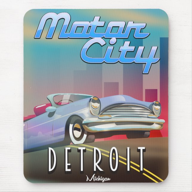 Mousepad Motor City Detroit Michigan poster de viagens. (Frente)