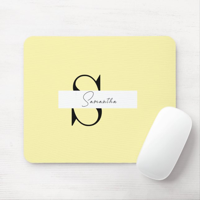 Mousepad Mouse Amarelo Pastel Personalizado com Iniciais (Com mouse)
