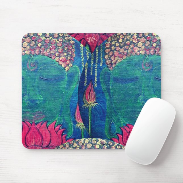 Mousepad Mouse budismo de meditação verde Buddha Lotus (Com mouse)