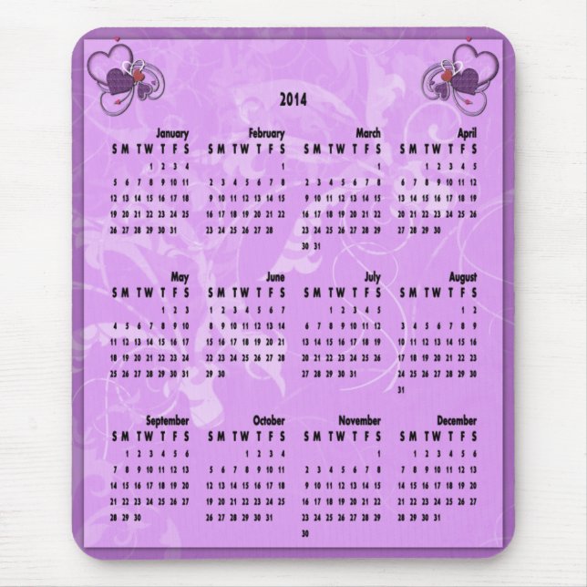 Mousepad Mouse Calendar 2014 - Corações em Suportes (Frente)