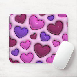 Mousepad Mouse Com Corações 3D Brilhantes