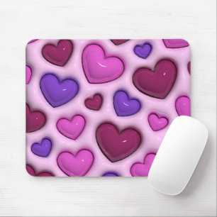 Mousepad Mouse Com Corações 3D Brilhantes