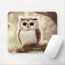 Mousepad Mouse com Coruja de Aquarela Cócica com Nome