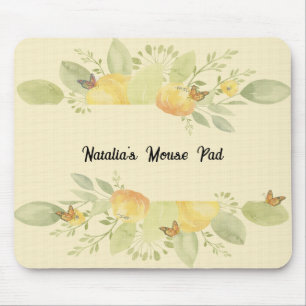 Mousepad Mouse com flores artísticas em amarelo pálido