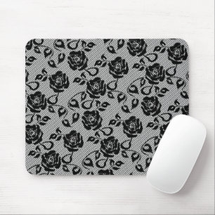 Mousepad Mouse com Rosa de renda preto Faux
