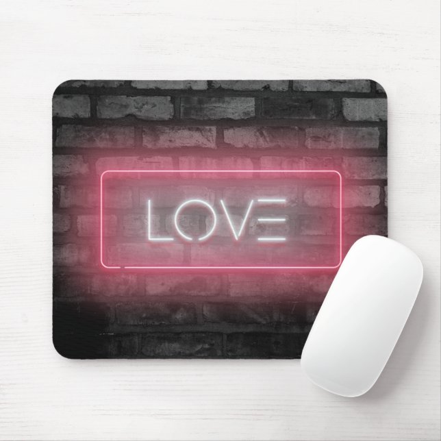 Mousepad Mouse com Sinal de Neon Rosa LOVE (Com mouse)